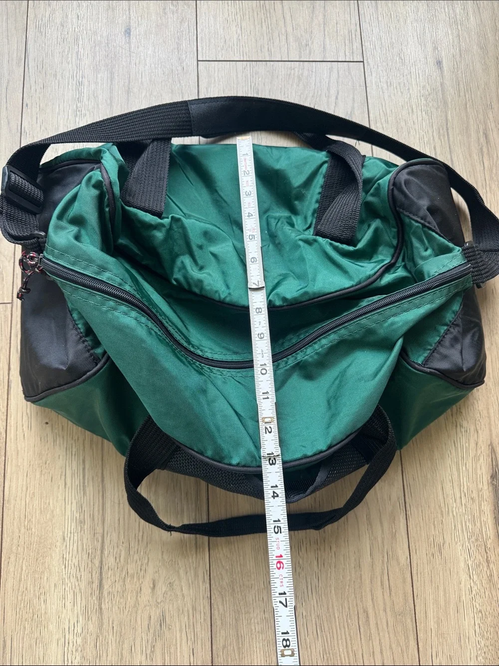 Vintage Nike Green and Black Carry On Duffle Bag Handles Long Strap Zipper
